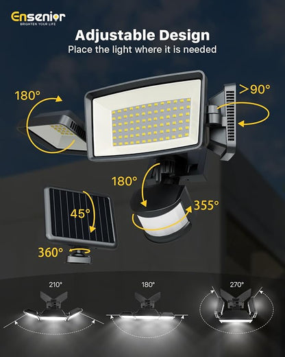 Ensenior Solar Security Lights, Wide Beam Flood Light 6500K Super Bright - Image 8