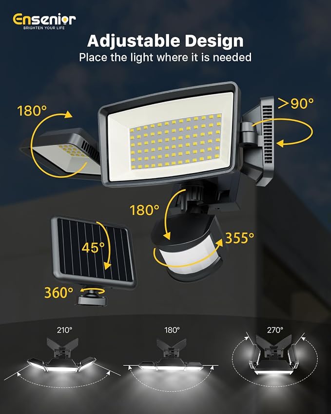Ensenior 5 Motion Sensor Modes Solar Security Light, 1800LM 270° Wide Angle 3 - Image 8