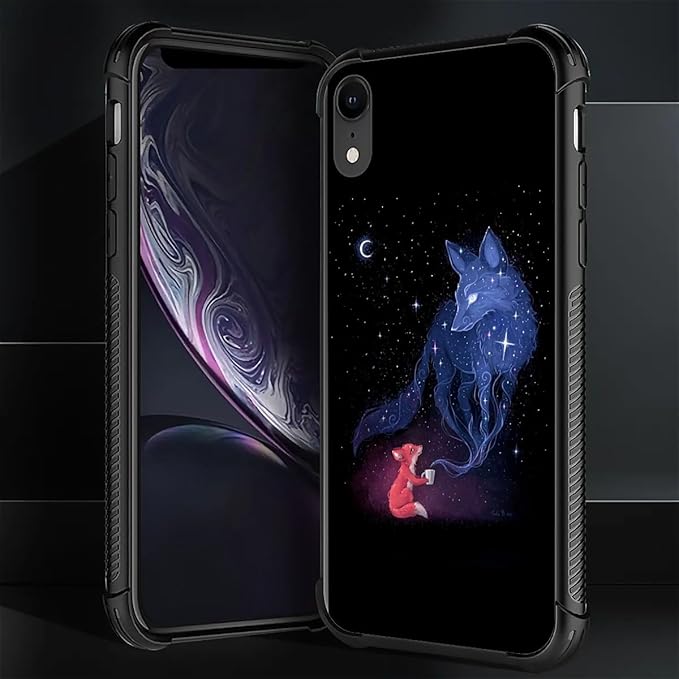 for iPhone XR Case, Galaxy Fox Wolf Pattern Graphic Design Girl Boy Soft - Image 2