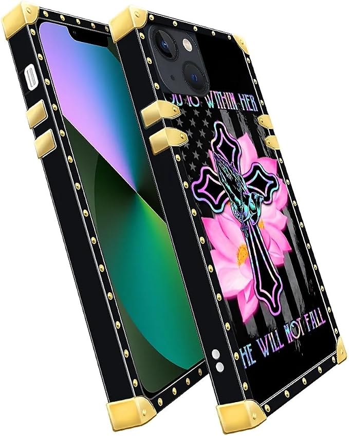 Compatible with iPhone 13 Case, Praying Cross Hands Luxury Golden Decoration - Image 3