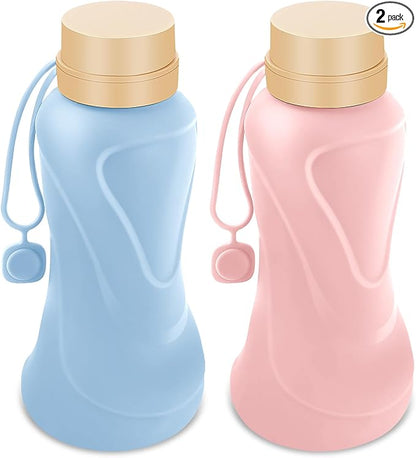 Collapsible Water Bottles 2 Pack, Leak Proof, Reuseable BPA Free Silicone by HighQualityBetterLife