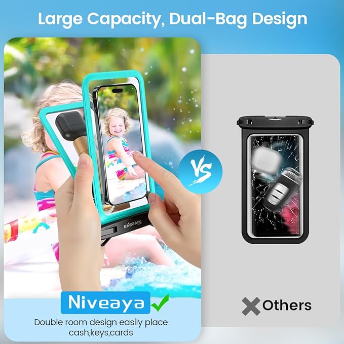 Niveaya Double Space Waterproof Phone Pouch, IPX8 Phone Case - Image 8