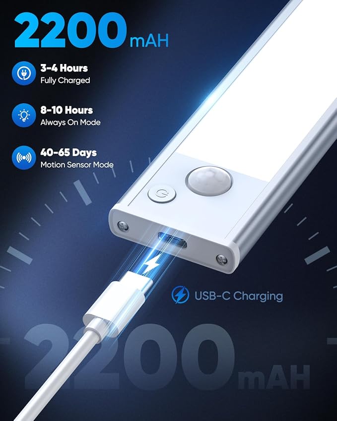 Under Cabinet Lighting, 2200mAh 10 Inch Battery Operated Rechargeable Motion - Image 6