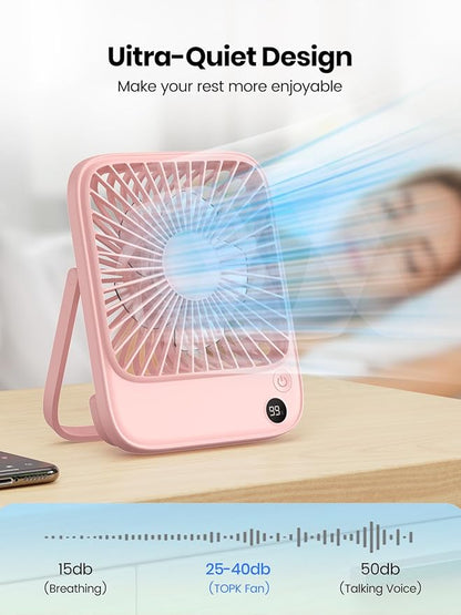 TOPK 2 Pack 5000mAh Portable Desk Fan, Ultra-Thin Rechargeable Battery Operated - Image 6