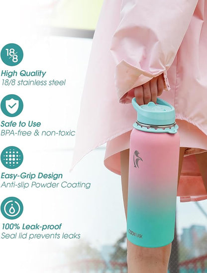 Coolflask Water Bottle with Straw, 40 oz Insulated Metal Water Flask with Straw - Image 5