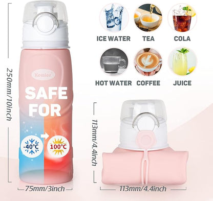 Kemier Collapsible Silicone Water Bottles-750ML, Medical Grade, BPA Free Travel - Image 6