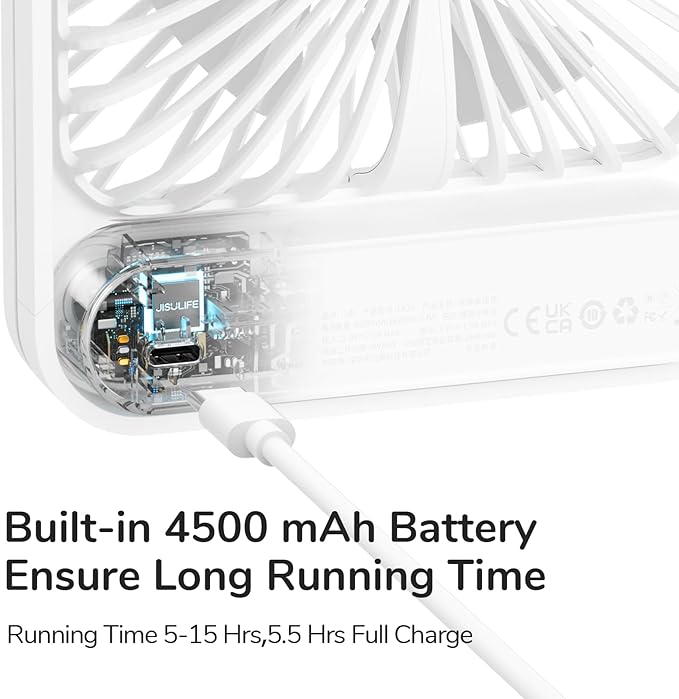 JISULIFE Desk Fan Battery Rechargeable, 4500mAh 180°Foldable Portable Personal - Image 6