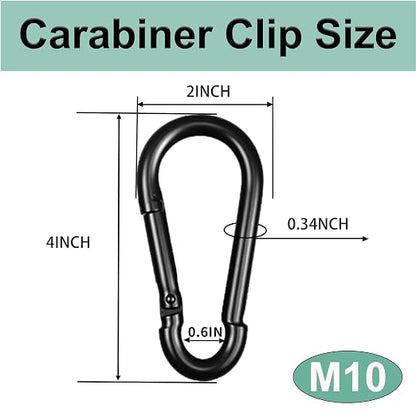 Black Carabiner, Heavy Duty Galvanized Steel Spring Snap Hook Carabiner Clips - Image 2