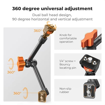 K&F CONCEPT 11" Magic Arm 1/4" Screw 360° Ball Heads Articulating Friction - Image 3