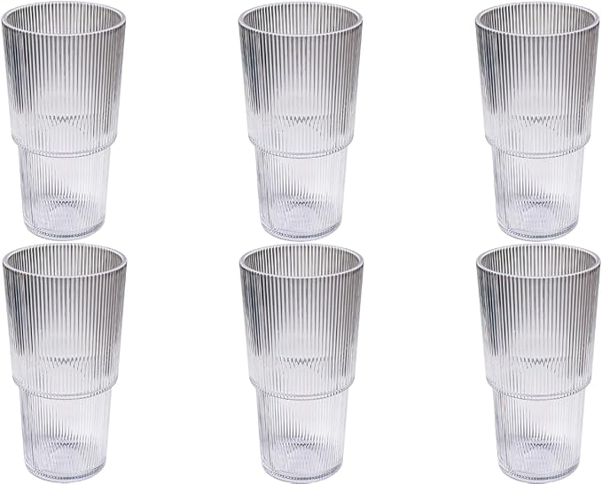 Fine Ribbed 22 oz Durable Acrylic Jumbo Drinking Glasses, Shatter-Resistant and - Image 2