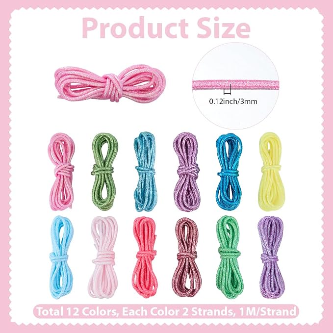24 Strands 12 Colors 78.7 FT Keychaincord Keychain String Cloth Glitter Round - Image 2