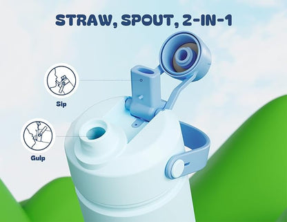 12 oz Kids Insulated Water Bottle: 2-in-1 Straw Spout Lid, Easy Carry, Keep - Image 3