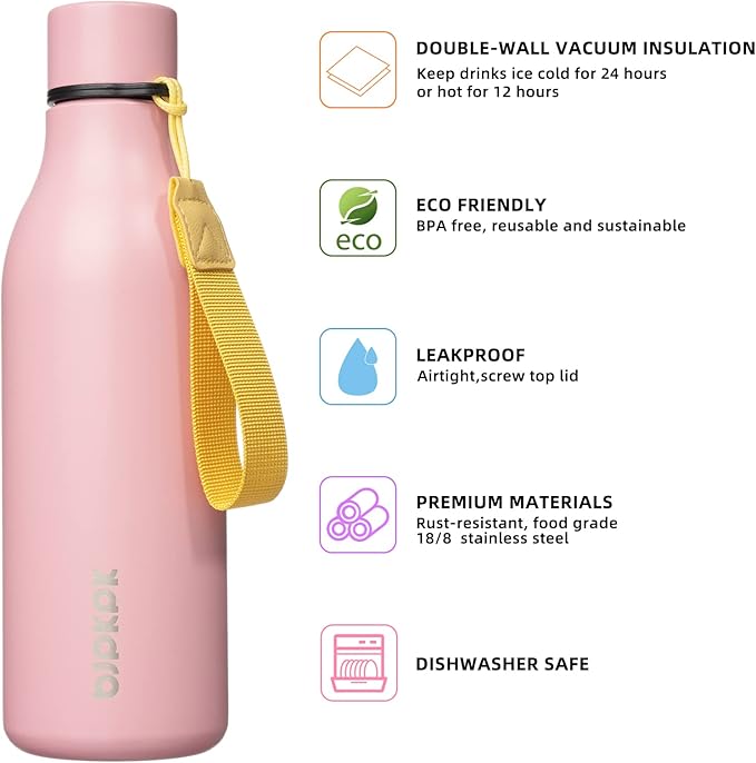 BJPKPK Insulated Water Bottles, 18 oz Stainless Steel Metal Water Bottle - Image 2