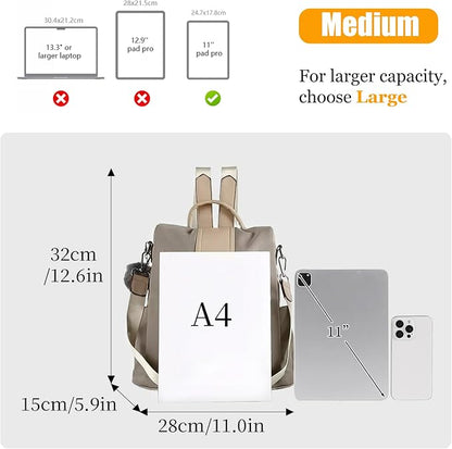 PINCNEL Women Khaki Medium Backpack Purse Waterproof Nylon Anti-theft Rucksack - Image 2