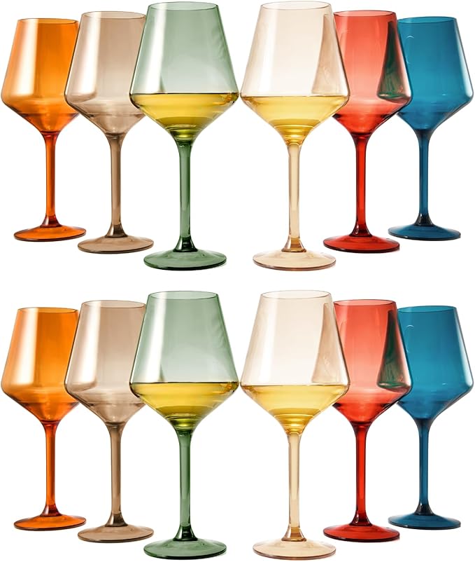 European Style Plastic Crystal Unbreakable Stemmed Wine Glasses | Set of 12 | by TheWineSavant