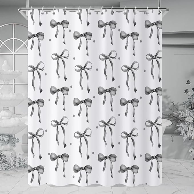 Grey and White Bow Shower Curtain - Image 3