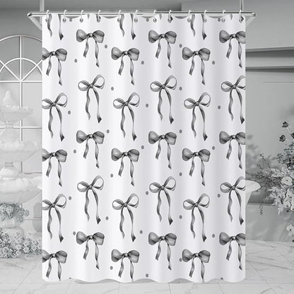 Grey and White Bow Shower Curtain - Image 3