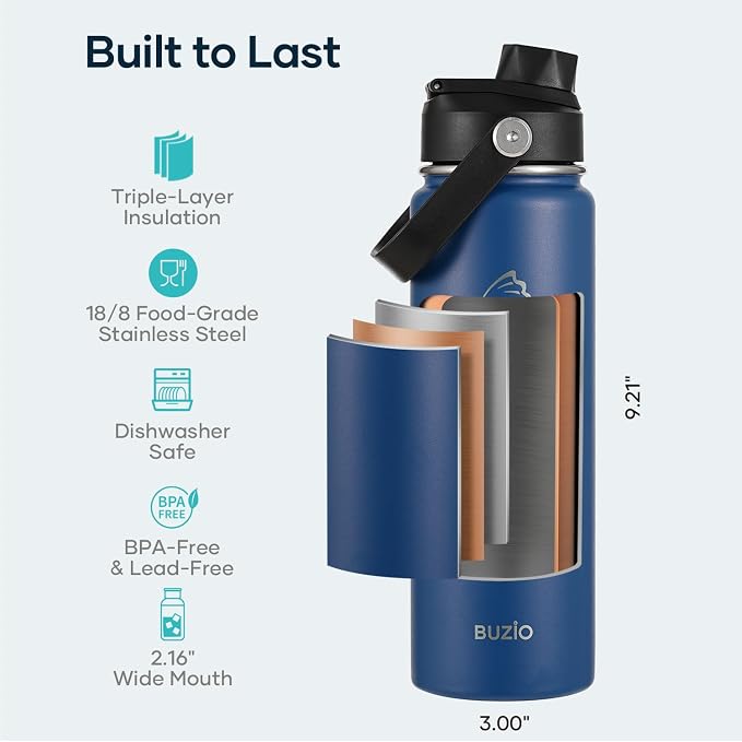 BUZIO 24 oz Insulated Water Bottle, Stainless Steel Wide Mouth Water Flask - Image 4