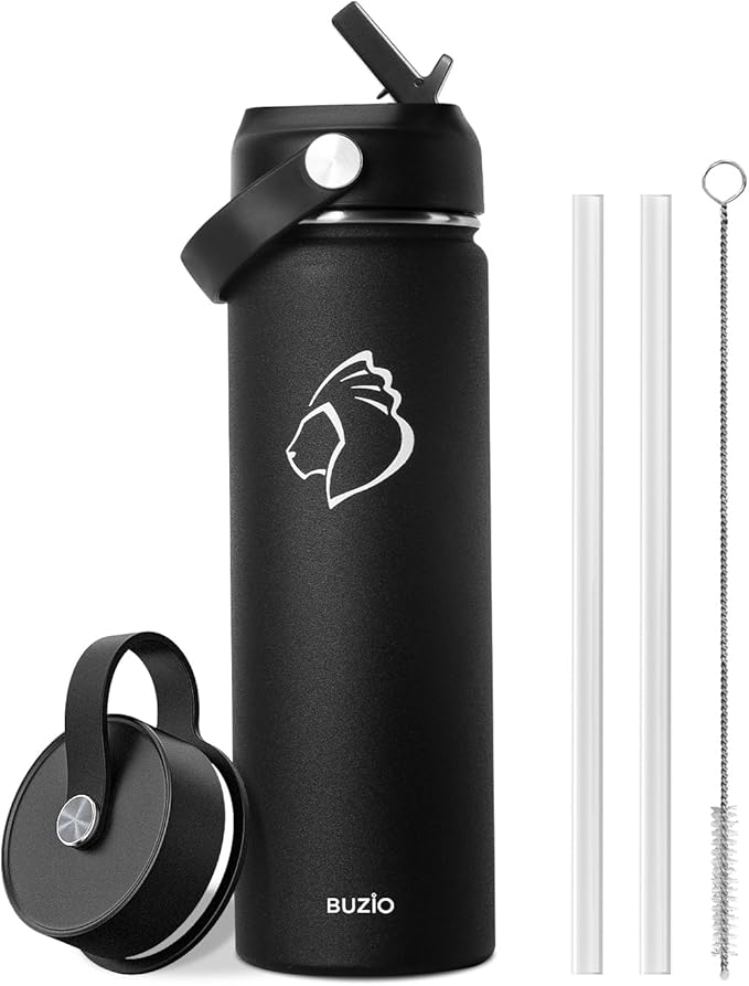 BUZIO 24 oz Insulated Water Bottle, Stainless Steel Wide Mouth Water Flask by BUZIO
