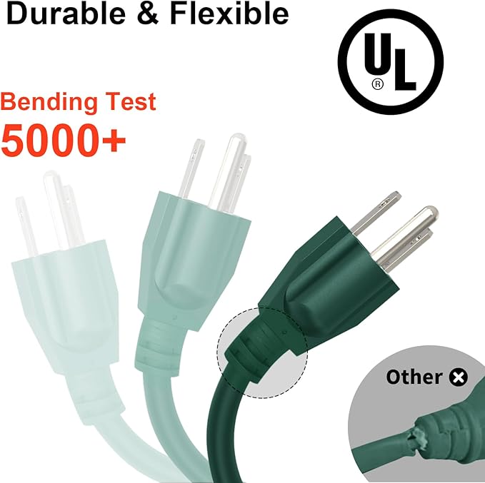 Outdoor Extension Cord Waterproof 100 FT, Flexible 100% Copper 3 Prong - Image 2
