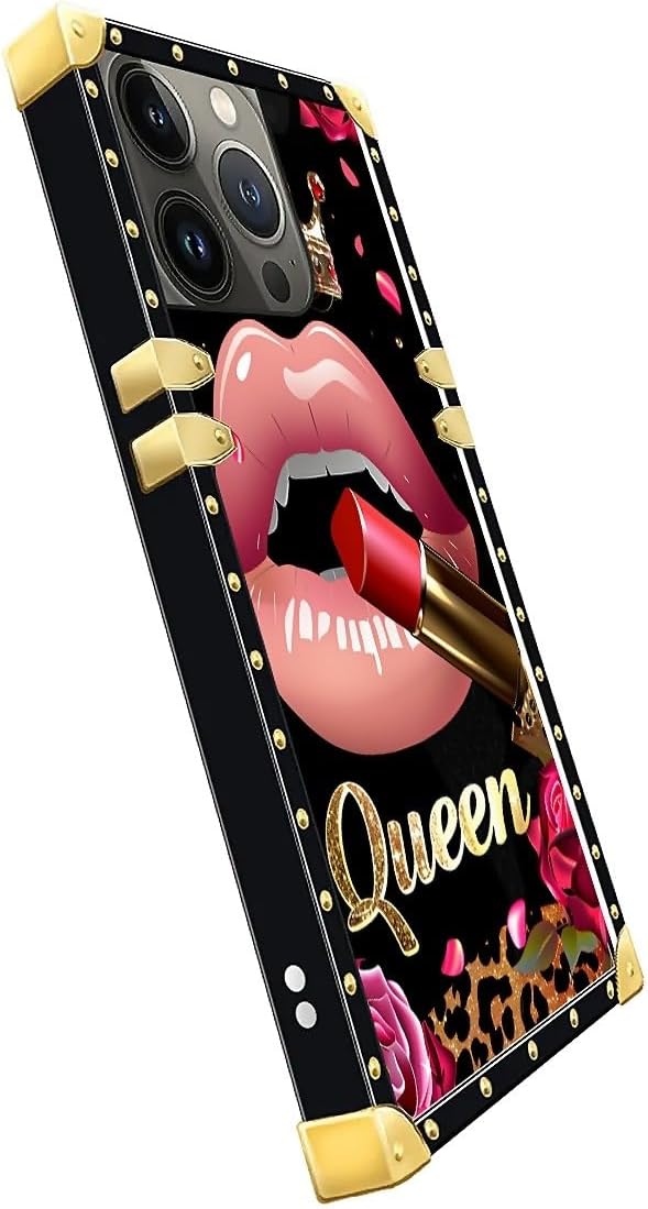 Compatible with iPhone 15 Pro Max Case, Glitter Red Rose Queen Leopard Lipstick - Image 4