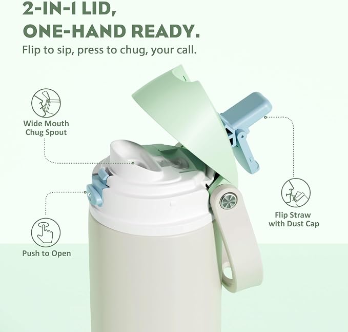 POWCAN 18 oz Steel Insulated Water Bottle: 2-in-1 Push-Button Spout & Flip - Image 2