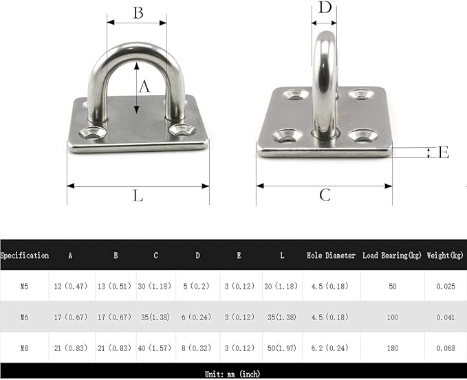 heyous 2 Set M8 Suspension Ceiling Wall Mount U Hook Anchor Hanger Stainless - Image 7