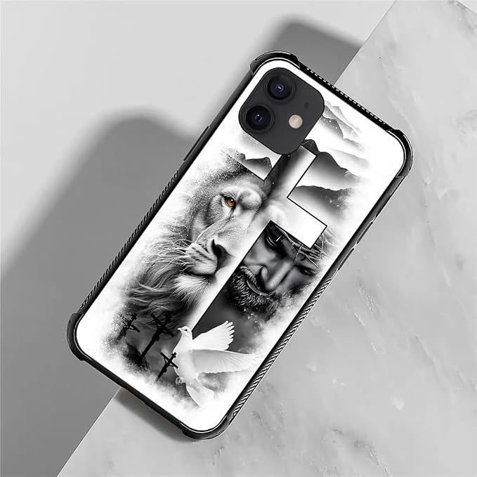 for iPhone 12/12 Pro Case, Lion Cross Jesus Christ Dove Pattern Graphic Design - Image 7