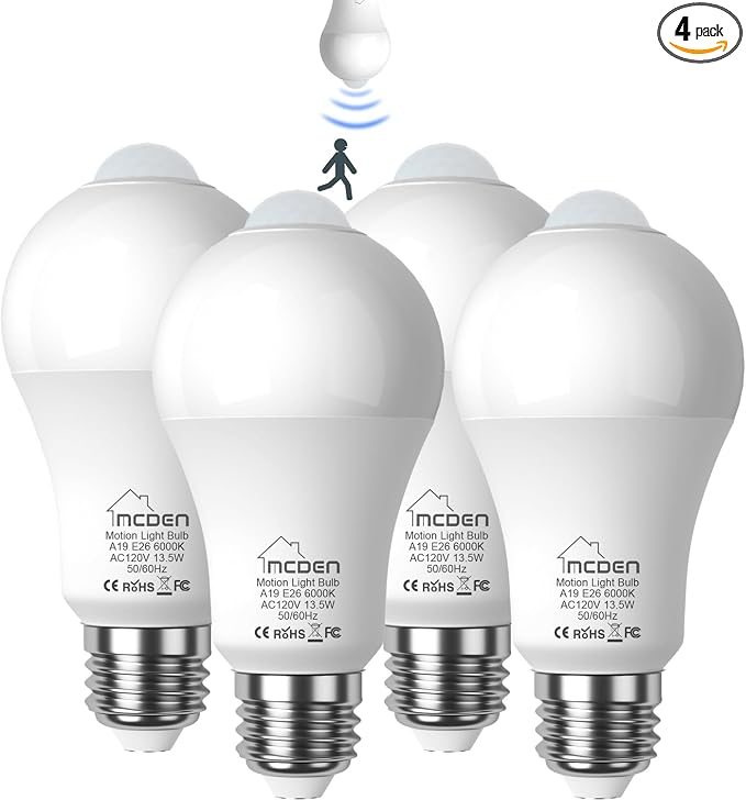 McDen Motion Sensor Light Bulb, Indoor Motion Activation Detector Light Bulb by McDenLightandHealth