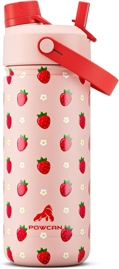 18 oz Kids Metal Water Bottle: 2-in-1 Straw Spout Lid, Spill-Proof, Easy Clean by POWCAN