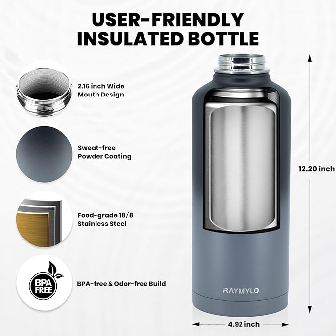 RAYMYLO Insulated Water Bottle 87 oz, Triple Wall Vacuum Stainless Steel - Image 5