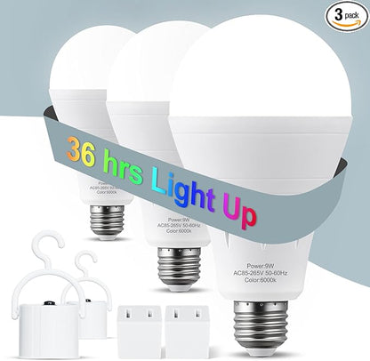 3Pack Rechargeable Emergency Light Bulb, A19 9W Warm White 6000K Self-Charging by ALUOCYI