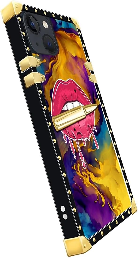 Compatible with iPhone 14 Case, Cool Corlorful Lip Marble Luxury Golden - Image 4