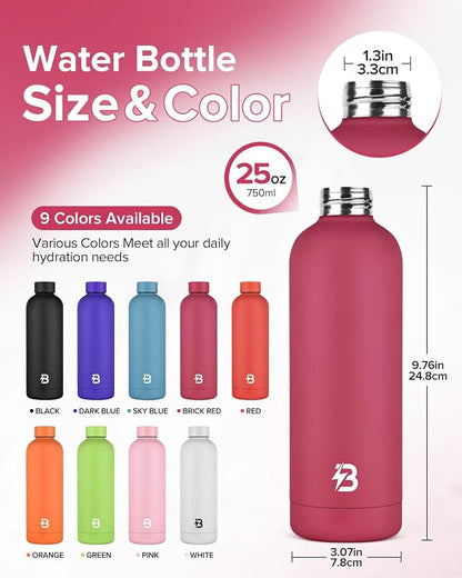 Insulated Water Bottle with Lid, 25 oz Reusable Leak-Proof Metal Stainless - Image 4