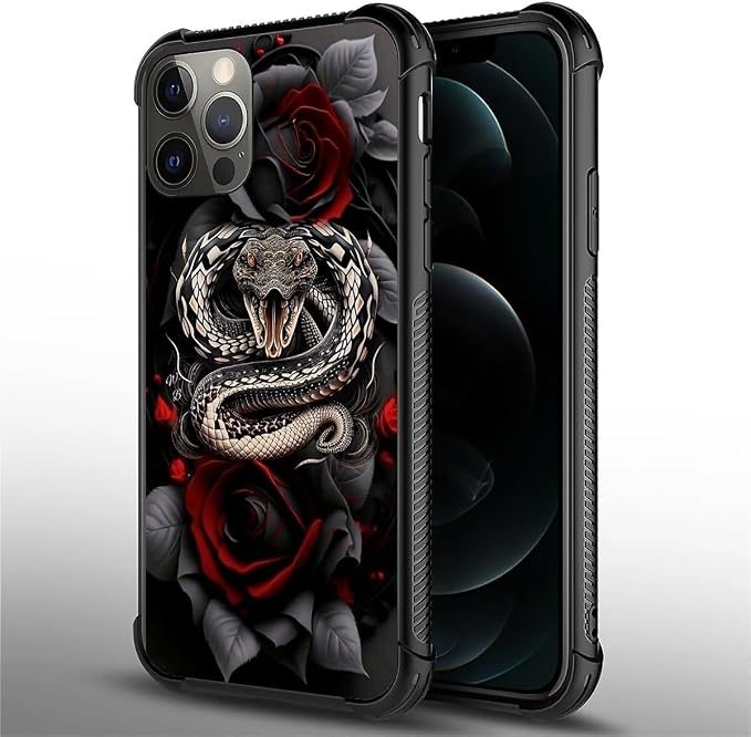 for iPhone 11 Pro Max Case, Entwined Rose Snake Pattern Graphic Design Girl Boy - Image 2