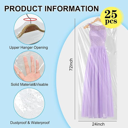 BEISHIDA 25PCS 72 Inch Plastic Garment Bag-Plastic Clear Dry Cleaner Laundry - Image 2