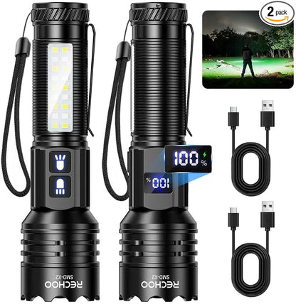 RECHOO Rechargeable Flashlights High Lumens 2 Pack, 7 Modes Dual-Switch by RECHOO