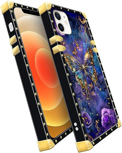 Compatible with iPhone 11 Case, Glistening Golden Butterfly Vibrant Purple Blue - Image 3