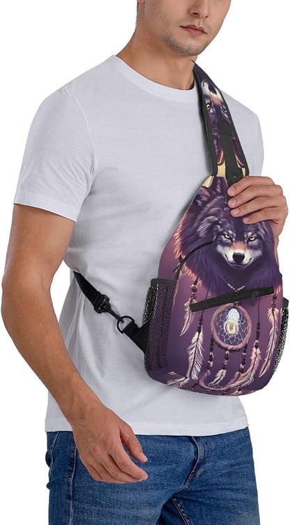 Dream Catcher Wolf Sling Bag For Women Men Wolf Pattern Backpack Crossbody - Image 8