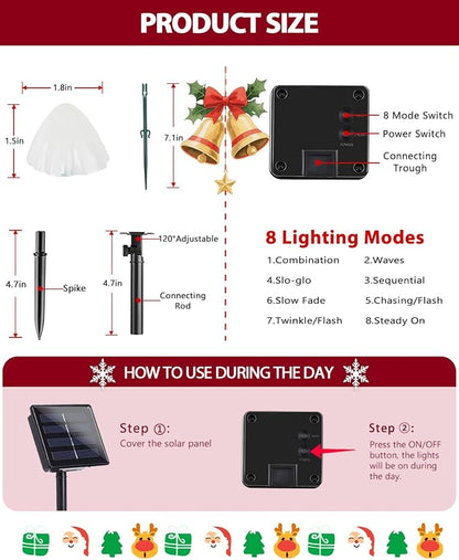 OZS 2PK 32LED 55FT Red and White Christmas Decorations Mushroom Solar Lights - Image 7