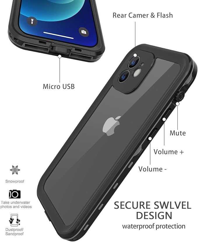 Design for iPhone 12 Mini Waterproof Case, Full Body Shockproof Case - Image 3