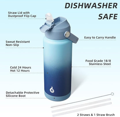 BJPKPK Water Bottle with Straw Lid, 24oz Vacuum Insulated Water Bottles - Image 3