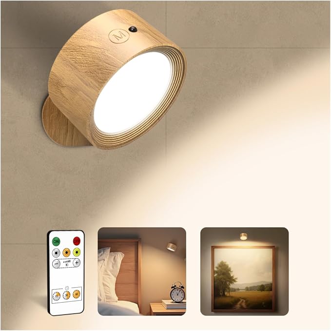 LED Wall Mounted Lights, Rechargeable Wall Sconce Lamps, 3 Color Temps & Remote by AMETHEUS