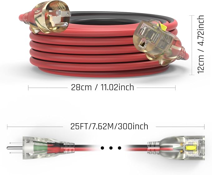 25FT 14/3 Gauge Medium Duty Outdoor Extension Cord Waterproof - Image 8