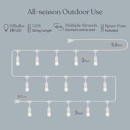 Outdoor String Lights LED White 100FT Patio Lights String - Image 2