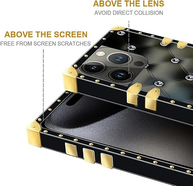 Compatible with iPhone 16 Pro Case, Shiny Black Sofa Crystal Luxury Golden - Image 6
