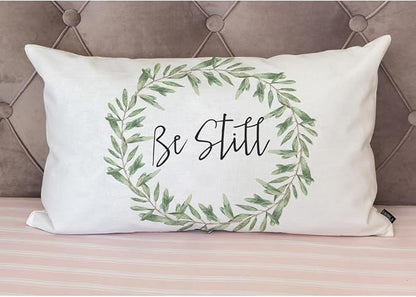 EKOBLA Rustic Be Still Rectangle Throw Pillow Case Green Olive Wreath Leaves - Image 4
