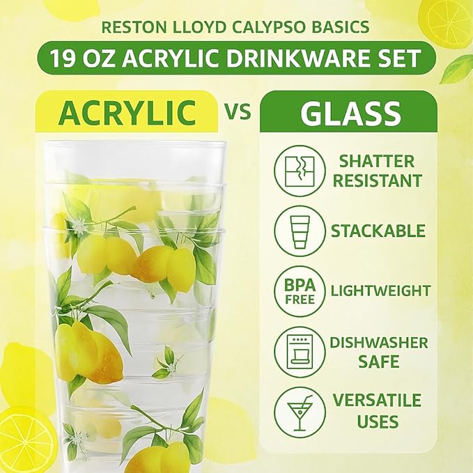 Reston Lloyd Calypso Basics Fresh Lemons 19 oz Acrylic Drinkware Set of 6 – - Image 10