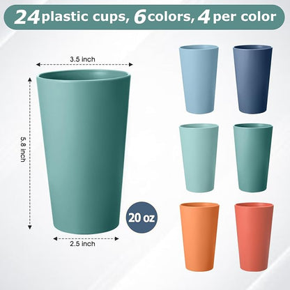 24 Pcs Unbreakable Plastic Cups Set, 20 oz Reusable Plastic Cups, Stackable - Image 2