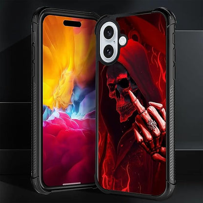 for iPhone 16 Case, Gestures Funny Skull Pattern Graphic Design Girl Boy Soft - Image 2